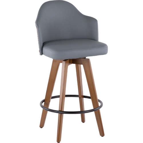 Ahoy 26" Counter Stool in Grey Leatherette & Walnut Finish